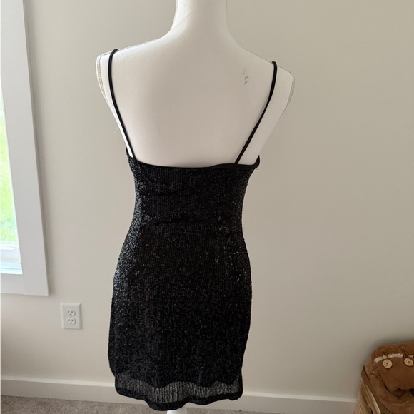 Divided Black Bodycon Mini Dress Spaghetti Strap - Picture 2 of 2